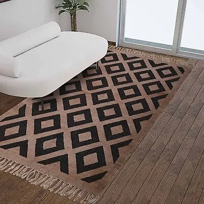 Rug Indian Handwoven Vintage Wool Jute Kilim Home Decor Rectangle Boho Area Rug • $121.39