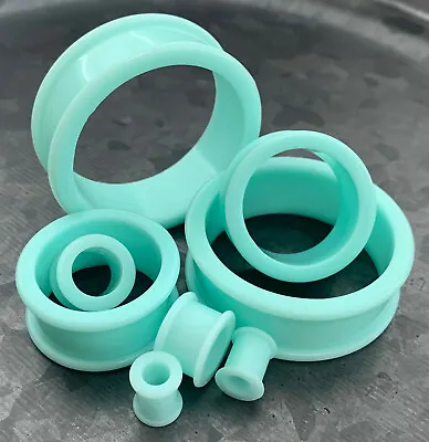 PAIR Teal Solid Silicone Tunnels Double Flare Plugs Earlets Gauges Up To 2 Inch! • $9.95