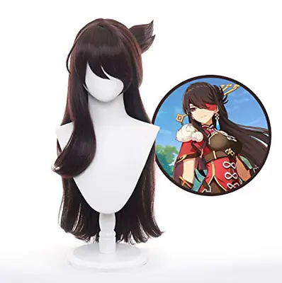 Game Genshin Impact Beidou Long Dark Brown Cosplay Wig Party Hair Heat Resistant • £25.80