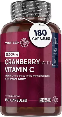 Cranberry With Vitamin C - 180Capsules - 50000mg - Immune Support & Bone Health • £11.89