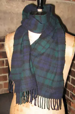 LIBERTY Tartan Check Blue Green Lambswool Woolen Scarf Neck Warmer Made Scotland • £9.95