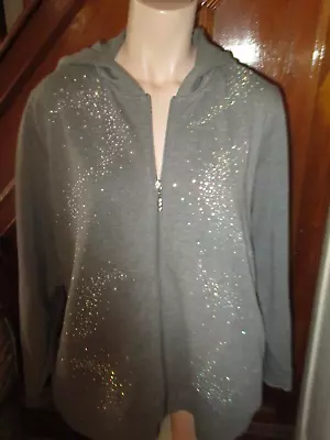 Quaker Factory Zip Hoodie Sweatshirt Women's Large Rhinestone Swirl Bling Gray • $26