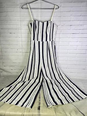 H&M Vertical Striped Crop Wide Leg Culottes Strap Romper Jumpsuit Womens Size 4 • $26.25