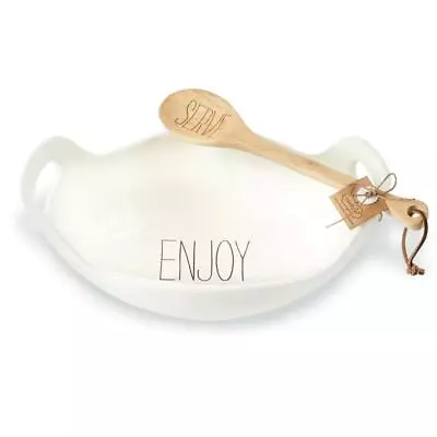 Mud Pie Home  Enjoy  Handled Serving Bowl And Wood Spoon Set • $48.99