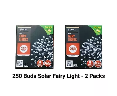 Lytworx Solar LED Fairy Light 250 Buds Cool White 8 Modes 12m Length - 2 Pack • $49.95