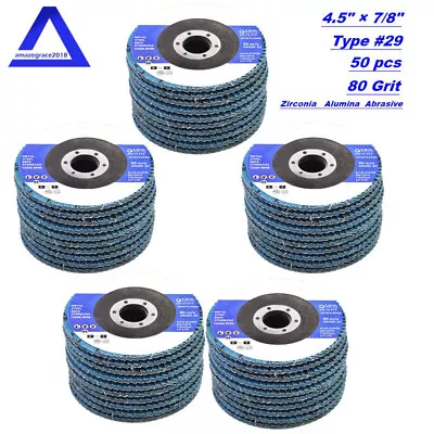 50Pack 4-1/2 ×7/8'' 80 Grit T29 Premium Zirconia Flap Disc Sanding Grinding • $39.47