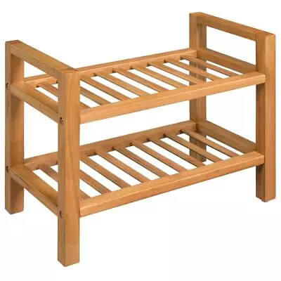 Solid Oak Wood Shoe Rack W/ 2 Shelves Organiser Durable Storage - 50x27x40 Cm • £46.95