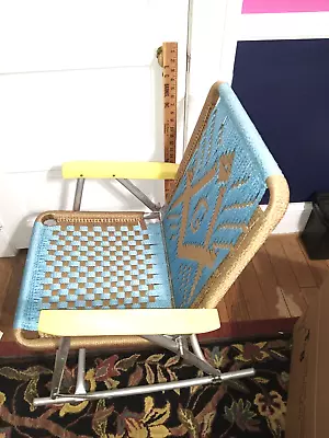 Vintage Masonic Aluminum Rocking Folding Lawn Chair Macrame Style Blue  • $60
