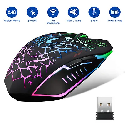 Wireless USB Optical Mice Gaming Mouse 7 Color LED Backlit Rechargeable For PC • $9.99