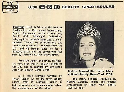 1964 TV AD ~MISS INTERNATIONAL BEAUTY QUEEN GUDRUN BJARNADOTTIR Long BeachCa • $7.99