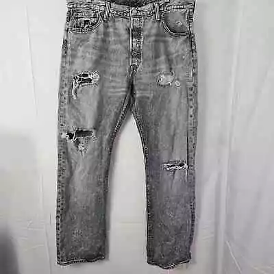 Levis 501 Jeans Mens Gray Acid Wash Jeans Pants Size 36 X 30 Distressed Denim • $39.95