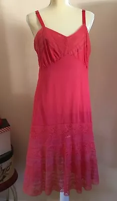 $15 • Buy Vtg Sears Roebuck 'charmode' Full Slip Cherry Red Size 38 Copious Lace Ilgwu Usa