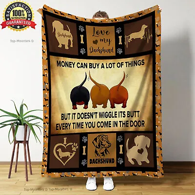 Cute Dachshunds Dog Fleece Blanket Bed- Sofa Gift For Daughter Son Mom Dad • $32.99