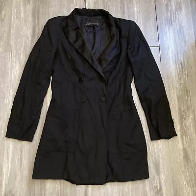 Zara Long Fitted Blazer Shoulder Pads Black Size XS Front Pockets Needs TLC • $19