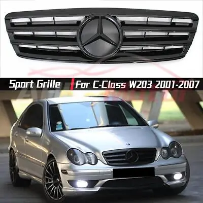 Glossy Black Sport Style Grille For Benz C-Class W203 2001-2007 C200 C240 C320 • $109