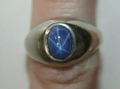 Solid 925 Sterling Silver Star Blue Sapphire Oval Gemstone Birthday Men's Ring • $42.74