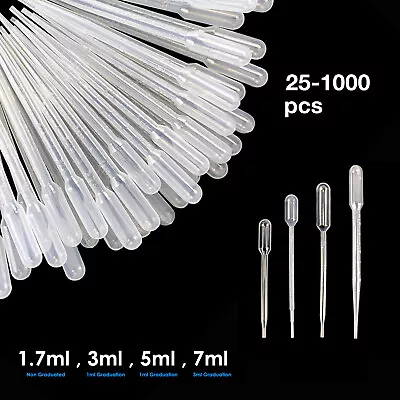 Full Bulb 1.7-5mL Capacity Plastic Transfer Pipettes Graduated Dropper 25-1000 • $11.97