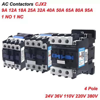 4 Pole AC Contactors 9A 12A 18A 25A 32A 40A 50A 65A 80A 95Amp 1N/O 1N/C DIN Rail • $315.05