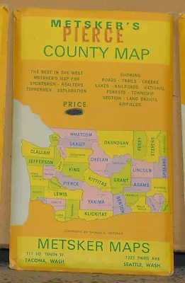 Mid 1950's Metsker Map Of Pierce County Washington • $8.99
