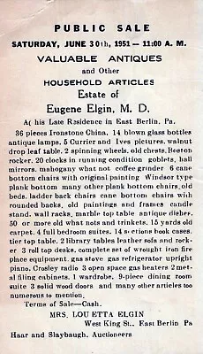 £3.77 • Buy Public Sale Eugene Elgin East Berlin, Pennsylvania Postcard  VINTAGE 1951