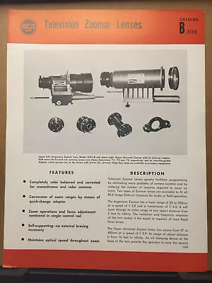 Vtg RCA Catalog Inserts TV Zoomar Lens Diascope Spec Sheet • $17.98