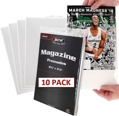 10 Ct Pack BCW Resealable Magazine Premade Bags Polypropylene Sleeves And Boards • $12.99