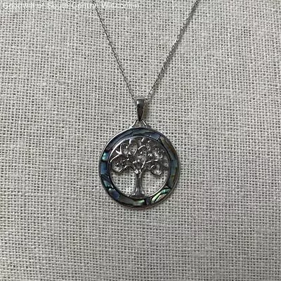 925 Silver Abalone With Tree Of Life Pendant And 925 18 Inch Chain • $16.99