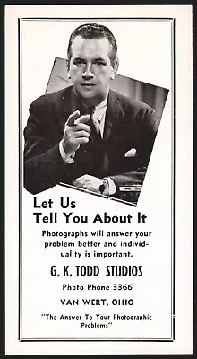 Vintage Ink Blotter G K TODD STUDIOS Photographs Man Pictured Van Wert Ohio Nrmt • $5.24