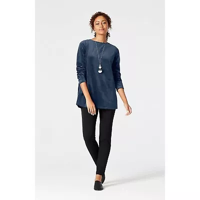 NWT Womens Size Medium J. Jill Blue Velvet Long Sleeve Boat Neck Tunic Top • $27.99