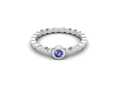 3MM Round Tanzanite 925 Sterling Silver Solitaire Stackable Women Wedding Ring • £42.70