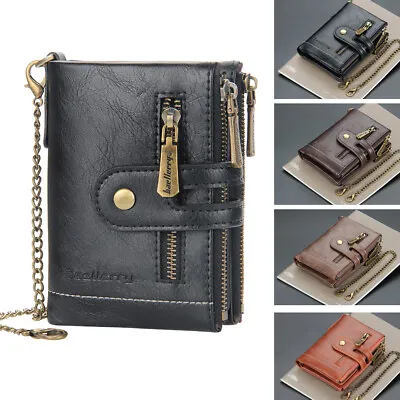 Mens Vintage Short Leather Wallet ID Credit Card Holder Double Zipper Coin Purse • $11.69