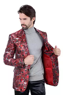 Barabas Men's Geometric Cubism Peak Lapel Blazer 3BL20 • $303.60