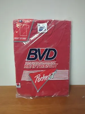 Vintage 1992 New BVD Mens Heavyweight Pocket T-Shirt Red Shirt XL Made In USA • $19.99