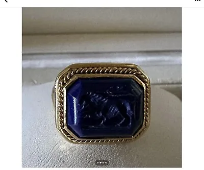 ELIZABETH LOCKE 18K Lapis Intaglio Statement Ring/ Excellent Condition Size 5 • $2450