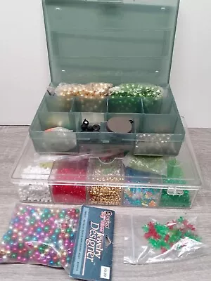 Huge Lot Of Crafting Beads  Plastic Colorful With 2 Organizer Boxes • $22.95