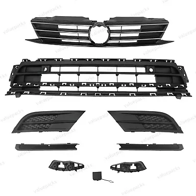 9PC For Jetta 2015-2018 Upper Lower Chrome Grille Mesh Bumper Holder Bracket Kit • $72.98