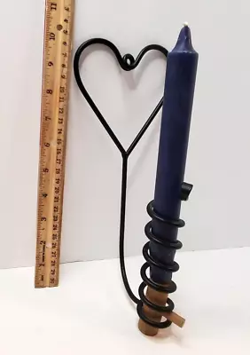 Spiral Courting Candle Heart Shape Wall Mount Home America Metal Wood + Candle • $8