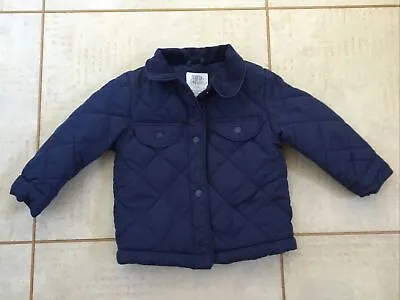 Baby Boy Coat Age 9-12 Month F&f Navy Diamond Quilted Fleece Lined Jacket  80cm • £5