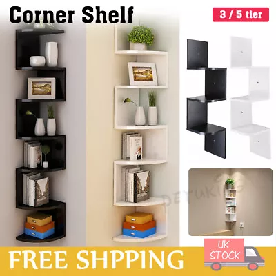 £14.99 • Buy 3/5 Tier Floating Wall Shelves Corner Shelf Storage Wood Display Bookcase Unit