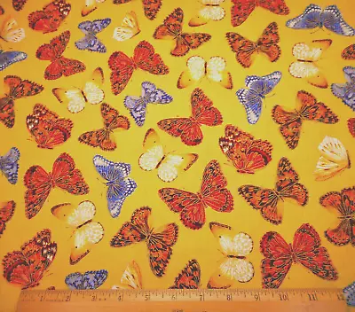 Benartex Fabric By Yard Monarch Butterfly Metallic Gold On Gold Premium Cotton C • $8.99