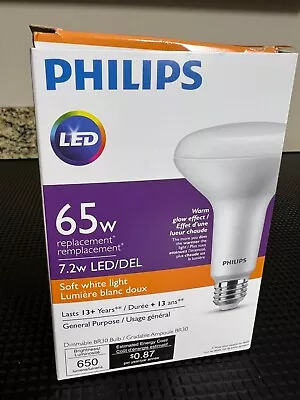 Philips LED Dimmable 7.2W LED = 65W Soft White 650 Brightness Bulb BR30 • $5.99