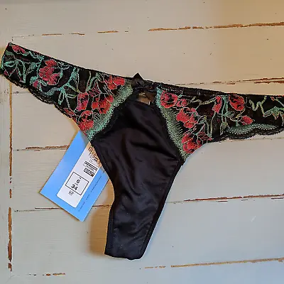 New! Marks & Spencer Black Floral Thong Knickers - UK 6 - Underwear Lace Sexy • £11.99