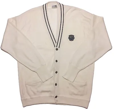 Vintage CHEMISE LACOSTE Club Cardigan Sweater White Ivory Big Croc Patch Mens XL • $39.99