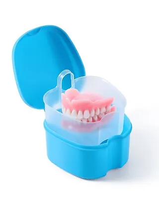 JMU Denture Bath Case Retainer Box W/ Strainer Apple Shaped False Teeth Storage • $5.39