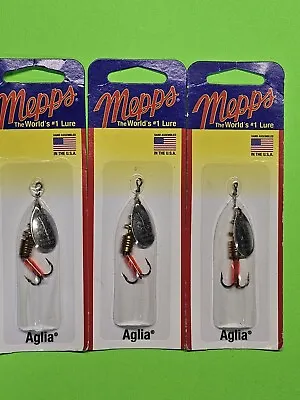 Lot Of 3  Mepps B1 S Aglia In-Line Spinner 1/8 Oz Plain Treble Hook Silver  • $17.95