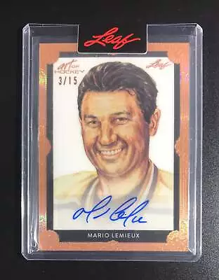 2021-22 Leaf Art Of Hockey Base Portrait Auto Bronze Mario Lemieux Penguins 3/15 • $149