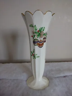 MIKASA Christmas Spirit 9  Vase With Gold Trim. This Is A Beautiful Vase 82098 • $39.87