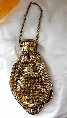 Vintage WHITING & DAVIS CO Gold Mesh Coin Wristlet ACCORDING  Purse Bag • $105.99