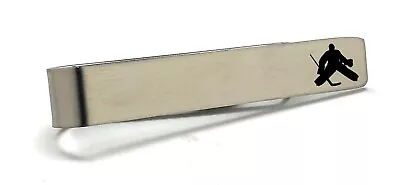 Ice Hockey Goalie Tie Bar Personalized Tie Clip Silver Brush Tone Tie Bar Gift • $15.90
