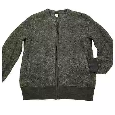 J Crew Zip Up Sweater Charcoal Gray Bumpy Wool Soft & Fluffy Jacket Size L • $37